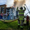 Tenants gather outside Midvale's North Union Apartments after a late July fire damaged the complex