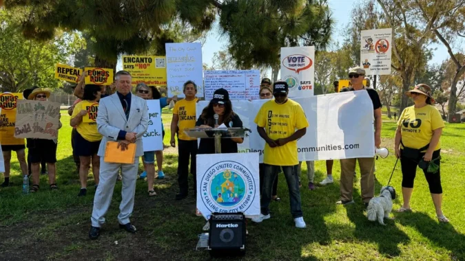 San Diego Faces Lawsuit Over Emerald Hills Housing Project as Residents Say City Missed Wildfire Evacuation Risks in Approving Roughly 120 Homes Residents gather at a rally in Emerald Hills to oppose a housing project near a wildfire hazard zone