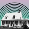 A house model and calculator beside mortgage rate figures and loan options