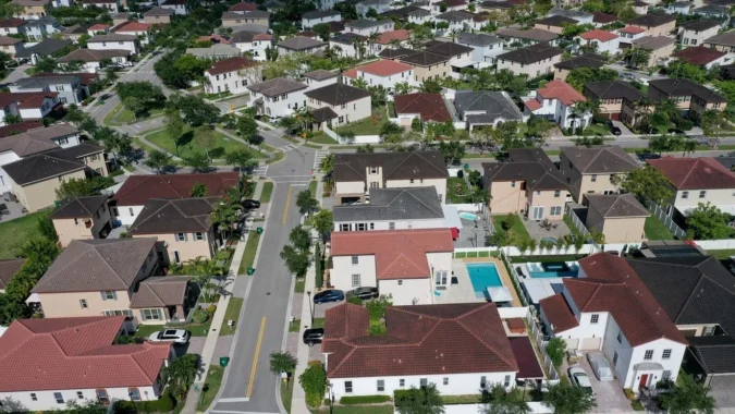 A row of suburban homes as mortgage rates rise and affordability remains strained