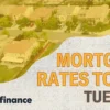 House keys, a calculator, and mortgage rate documents on a desk